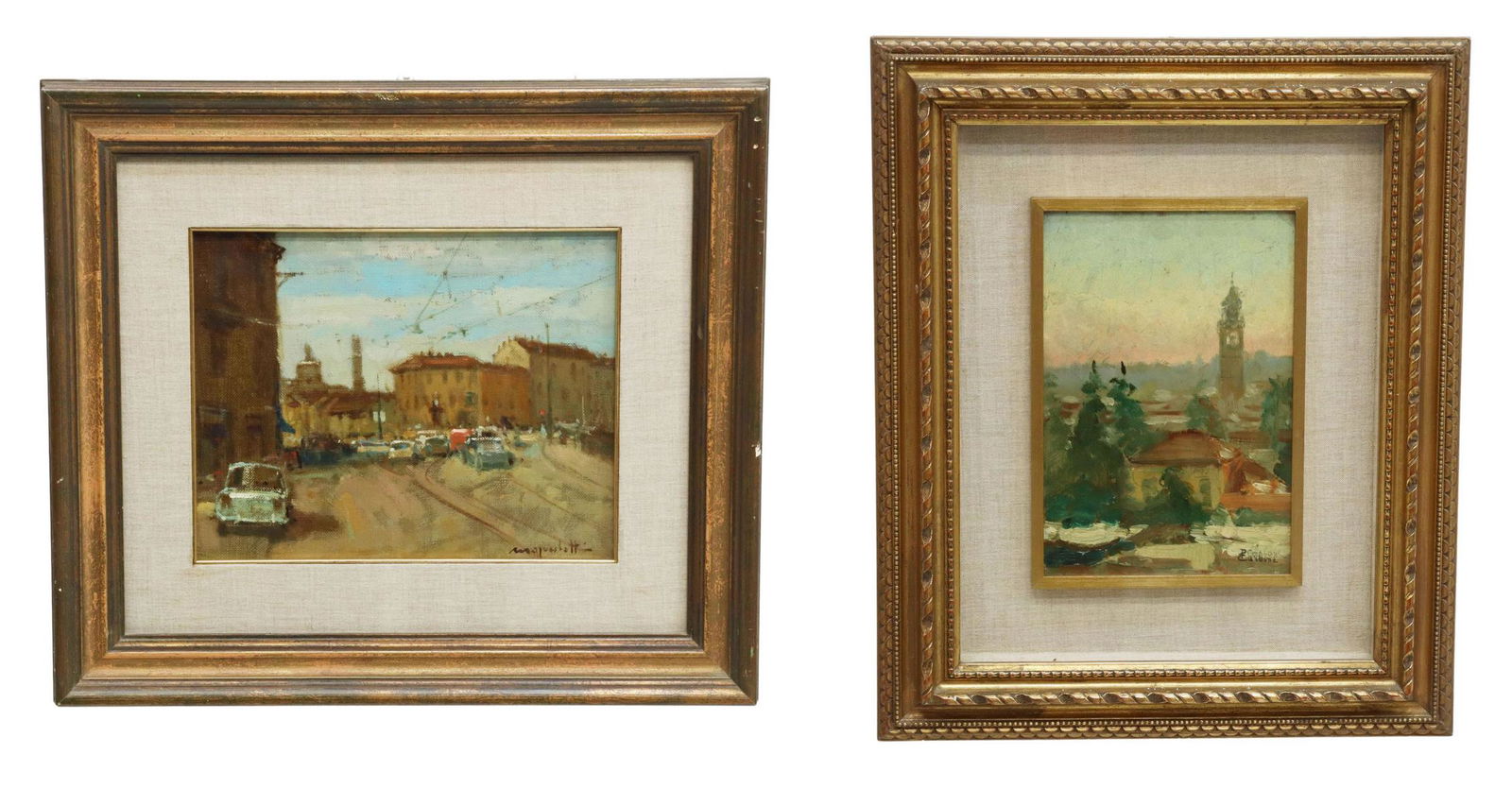 (2) FRAMED ITALIAN SCHOOL CITYSCAPE PAINTINGS (1 of 6)