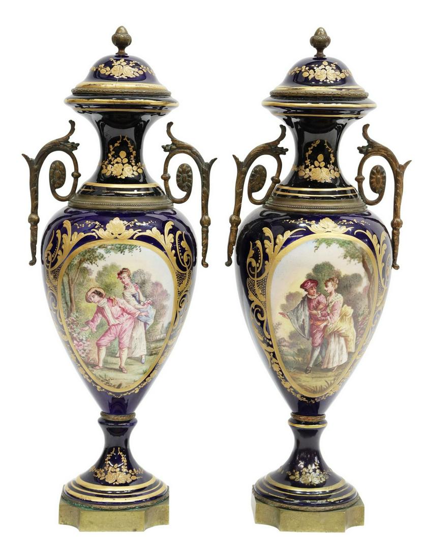 (2) SEVRES STYLE ORMOLU-MOUNTED PORCELAIN URNS (1 of 3)