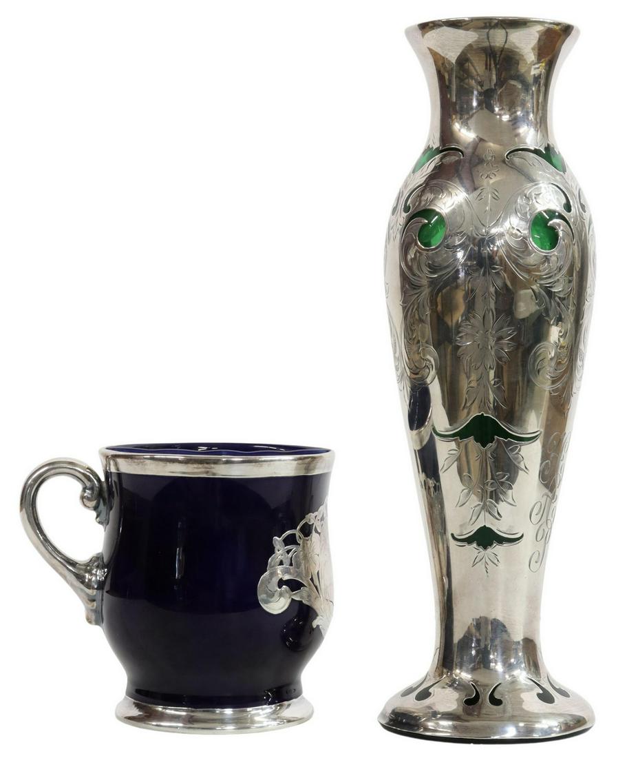 (2) LAPIERRE & MAUSER STERLING OVERLAY VASE & MUG (1 of 6)