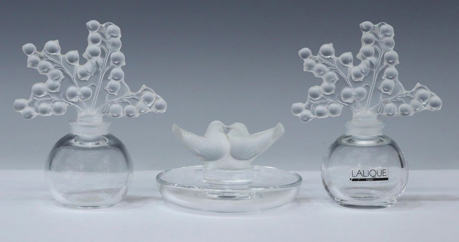 (3) LALIQUE FROSTED RING DISH & PERFUME BOTTLES (1 of 4)