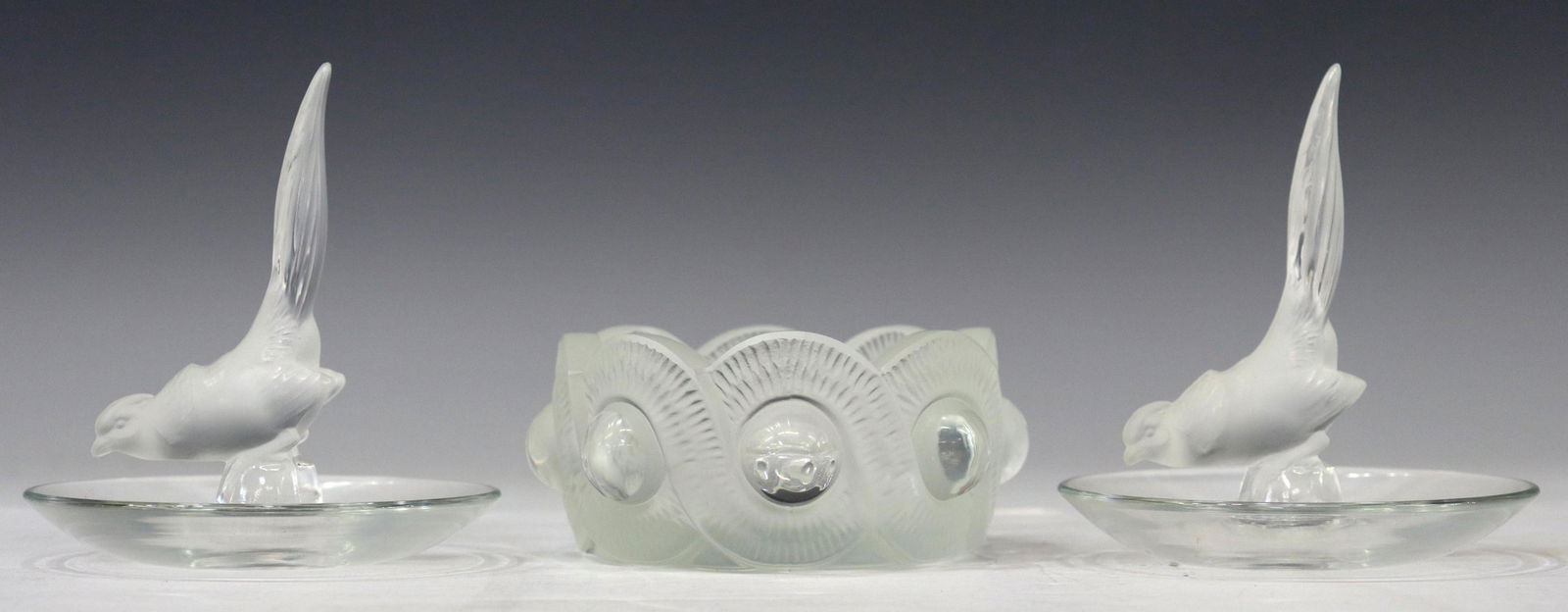 (3) LALIQUE FROSTED CRYSTAL RING DISHES & BOWL (1 of 4)