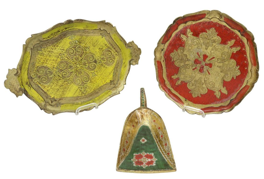 (3) FLORENTINE PARCEL GILT SERVICE TRAYS & SCOOP (1 of 2)