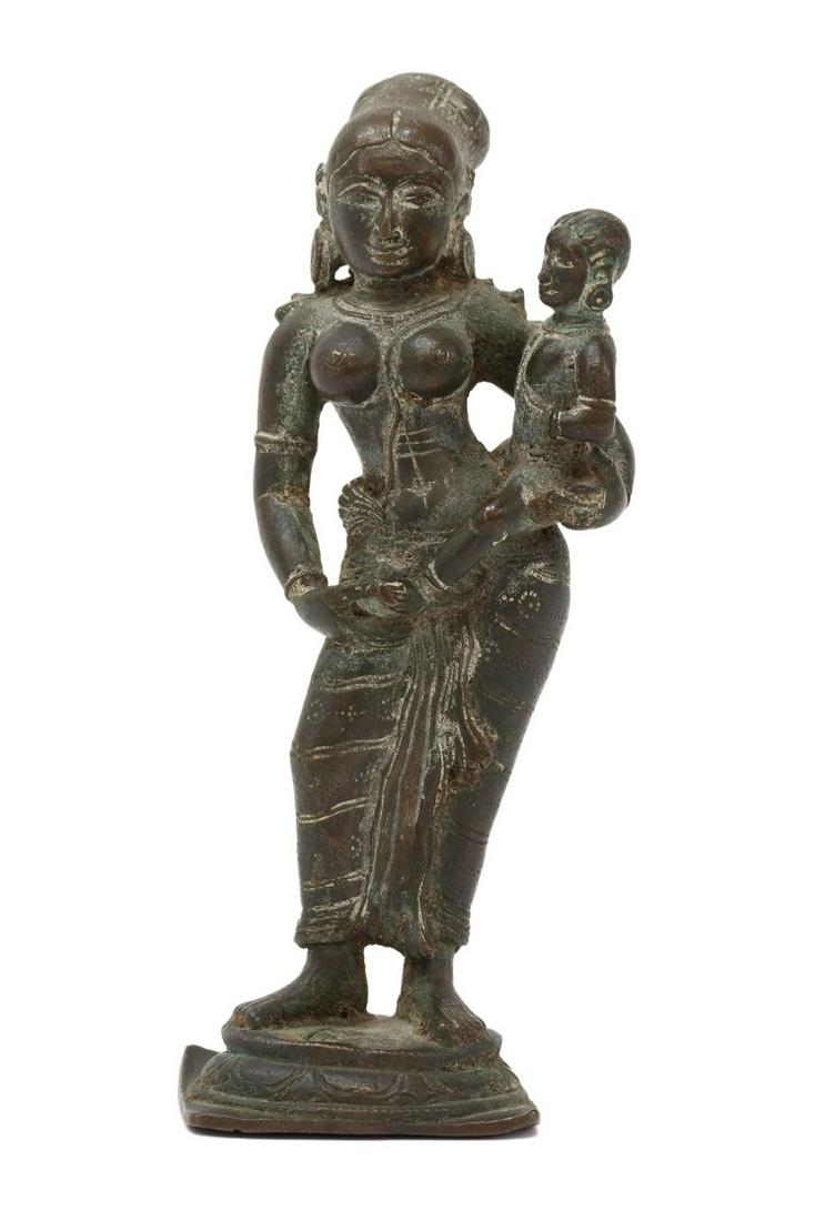 INDIA MINIATURE BRONZE SCULPTURE YASHODA & KRISHNA (1 of 3)
