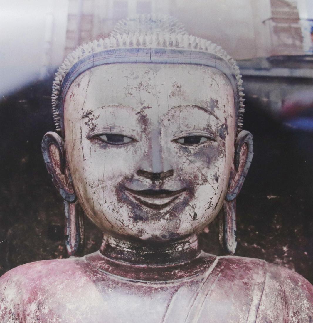 DECORATIVE PRINT ON METAL BUDDHA HEAD, 48" X 48" (1 of 3)