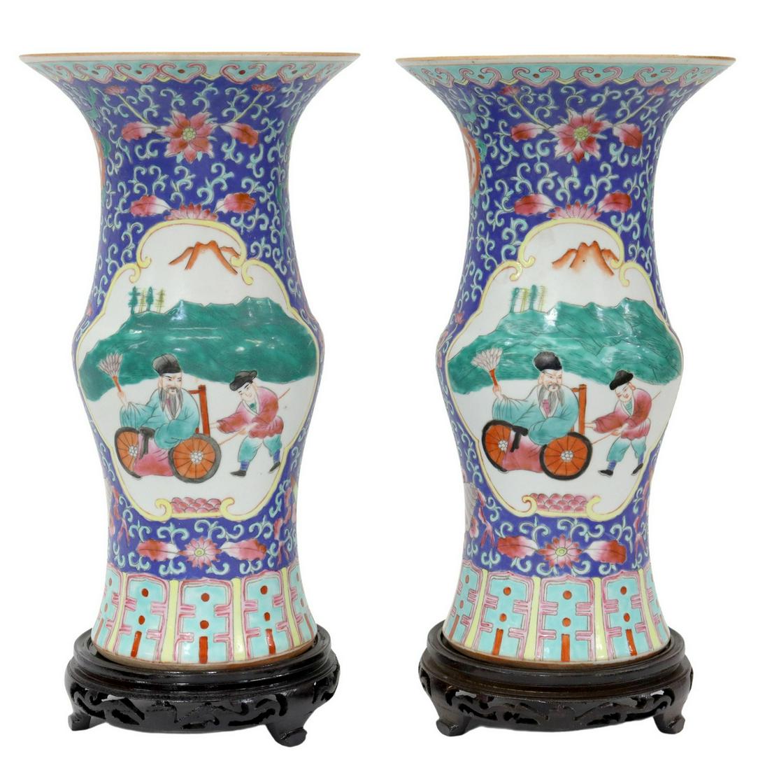 (2) CHINESE BLUE-GROUND FAMILLE ROSE VASES (1 of 3)