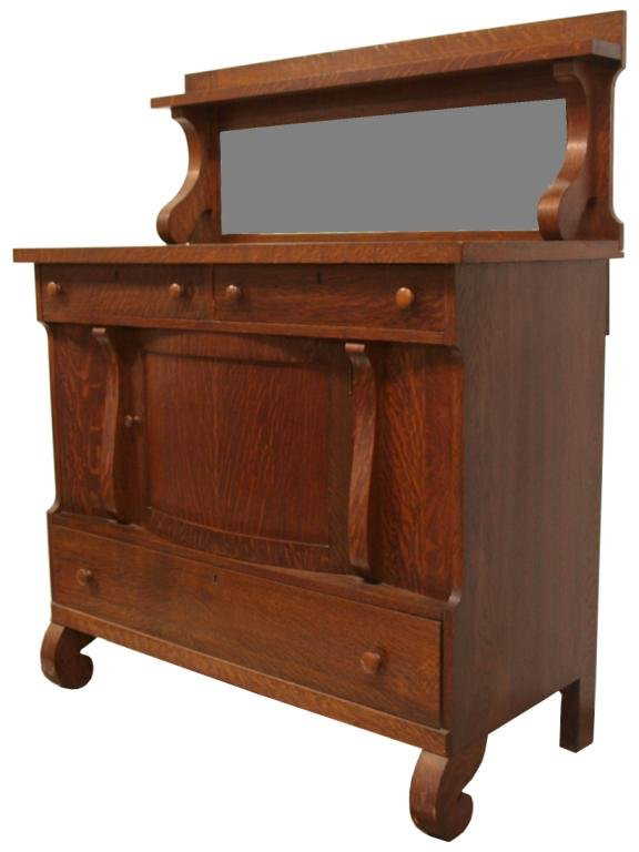 ANTIQUE AMERICAN EMPIRE REVIVAL OAK BUFFET SERVER