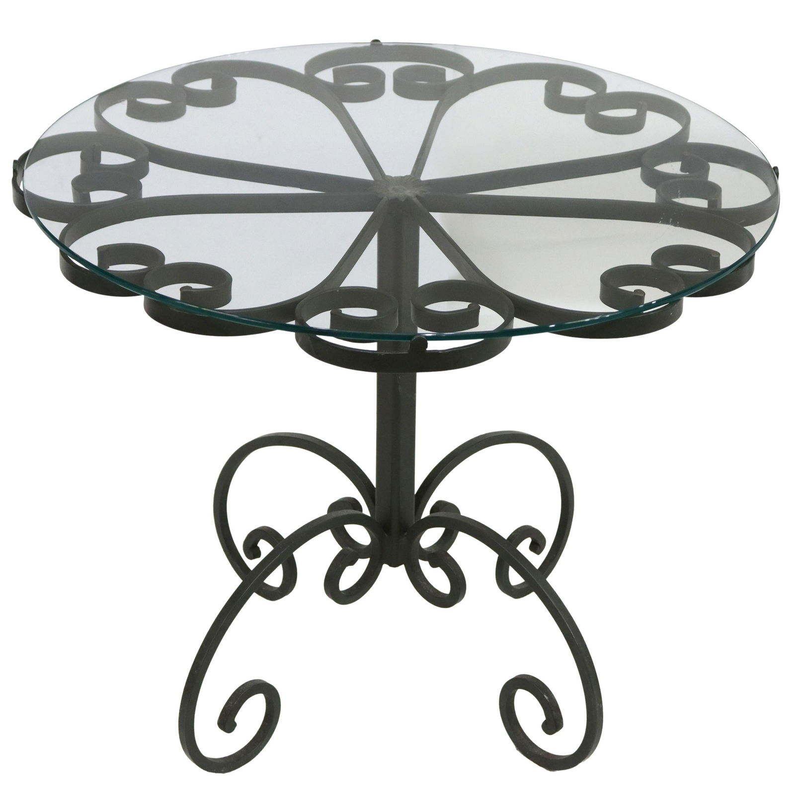 VINTAGE GLASS-TOP WROUGHT IRON SIDE TABLE (1 of 3)