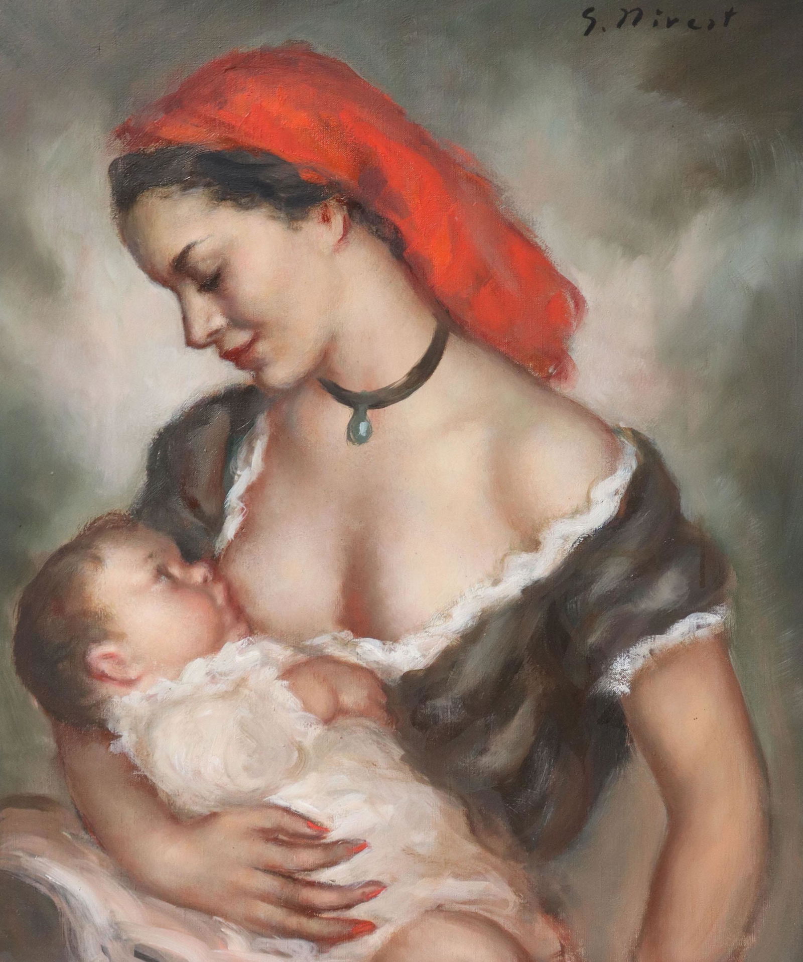 GEORGETTE NIVERT MOTHER & CHILD OIL PAINTING (1 of 4)