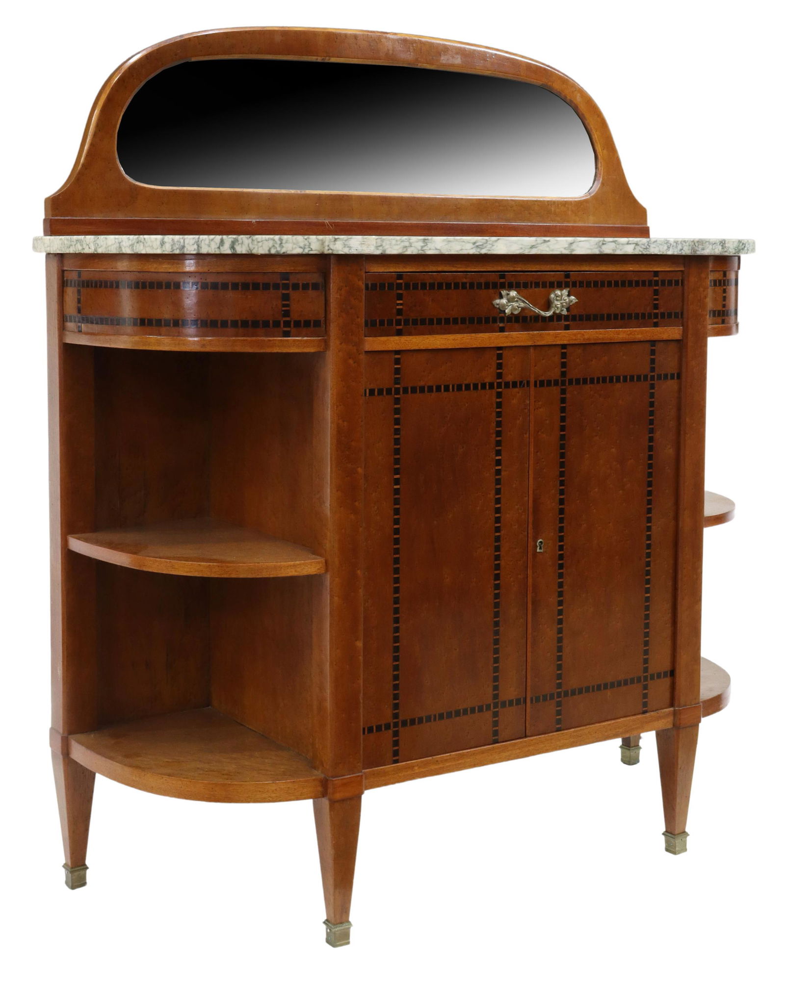 FRENCH ART DECO MARBLE-TOP BIRD'S EYE MAPLE SERVER (1 of 5)