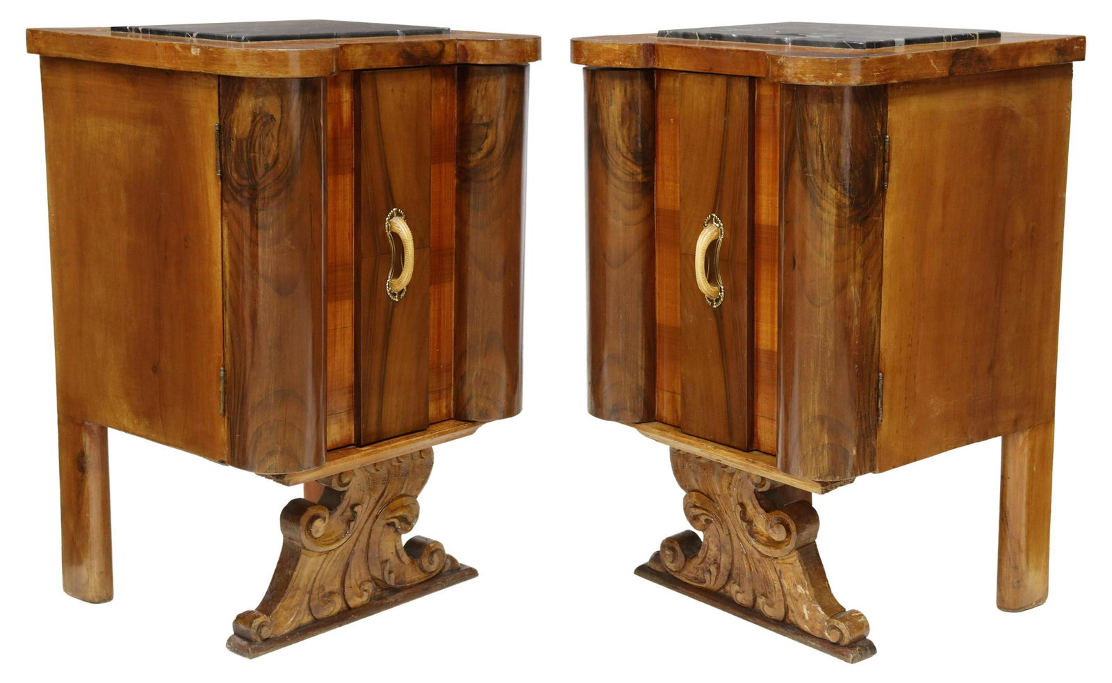 (2) ITALIAN ART DECO MARBLE-TOP WALNUT NIGHTSTANDS (1 of 5)