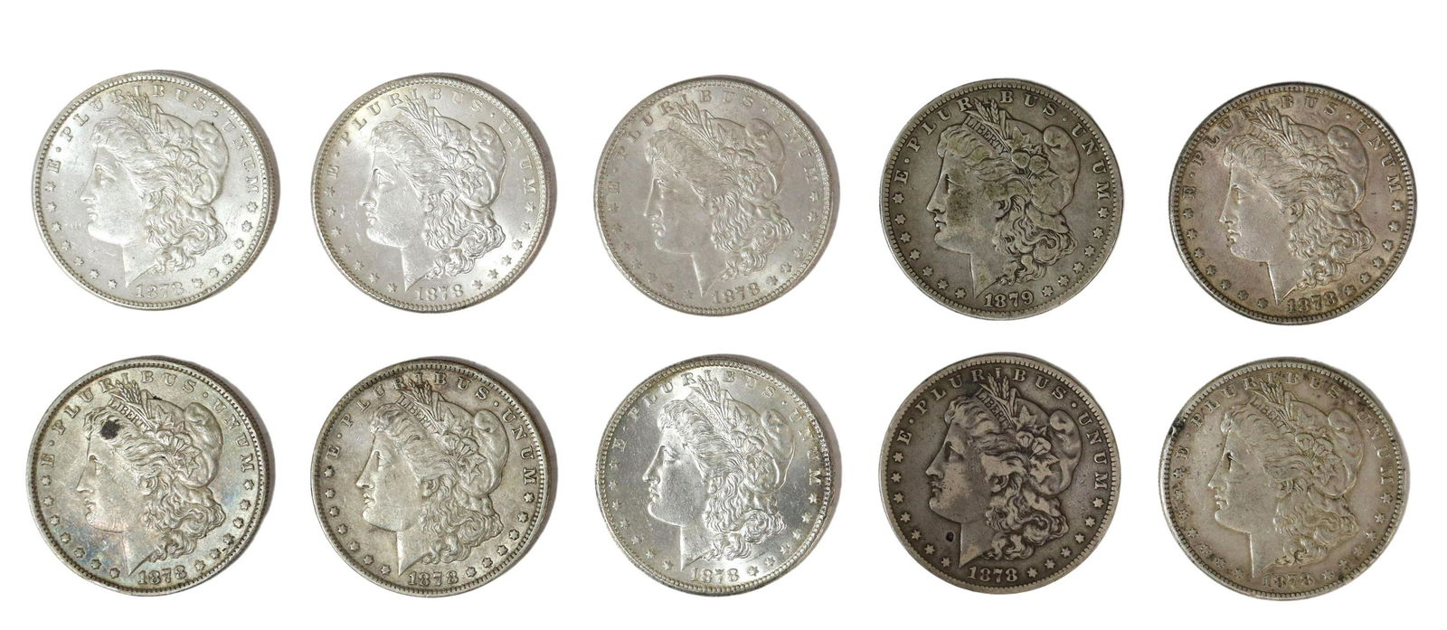 (10) U.S. MORGAN SILVER DOLLARS, 1878 & 1879 (1 of 2)