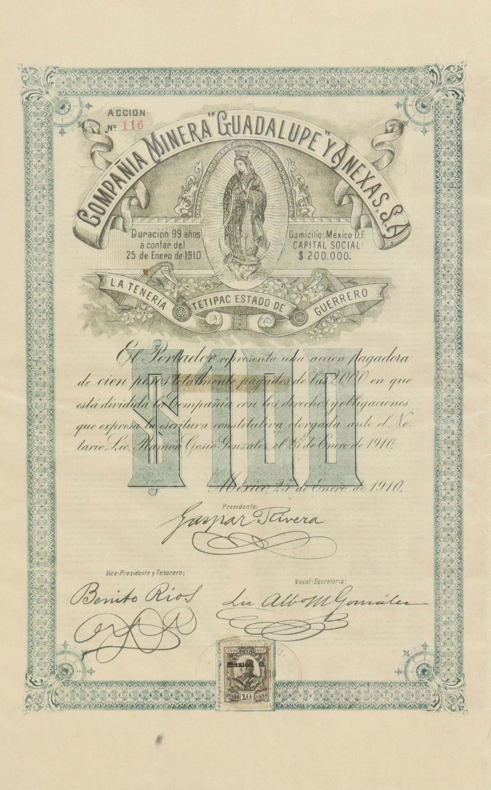 FRAMED MEXICO 100 BOND & COUPONS, 1910 Jul 23, 2021 Austin Auction