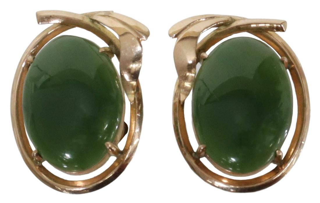 (PR) GENTS 14KT GOLD & GREEN HARDSTONE CUFF LINKS (1 of 3)