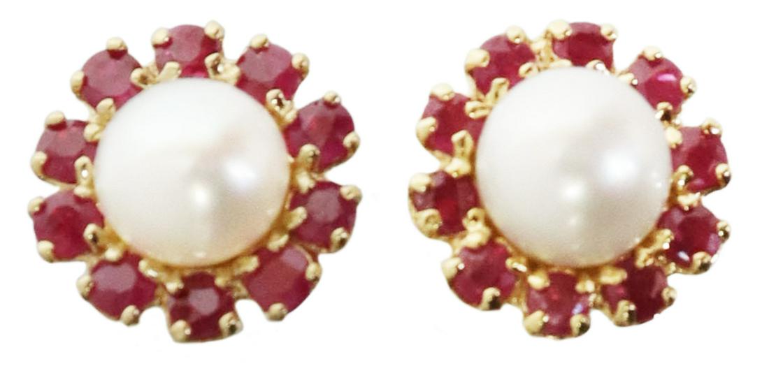 (PR) ESTATE 10KT GOLD, PEARL & RUBY EARRINGS (1 of 3)
