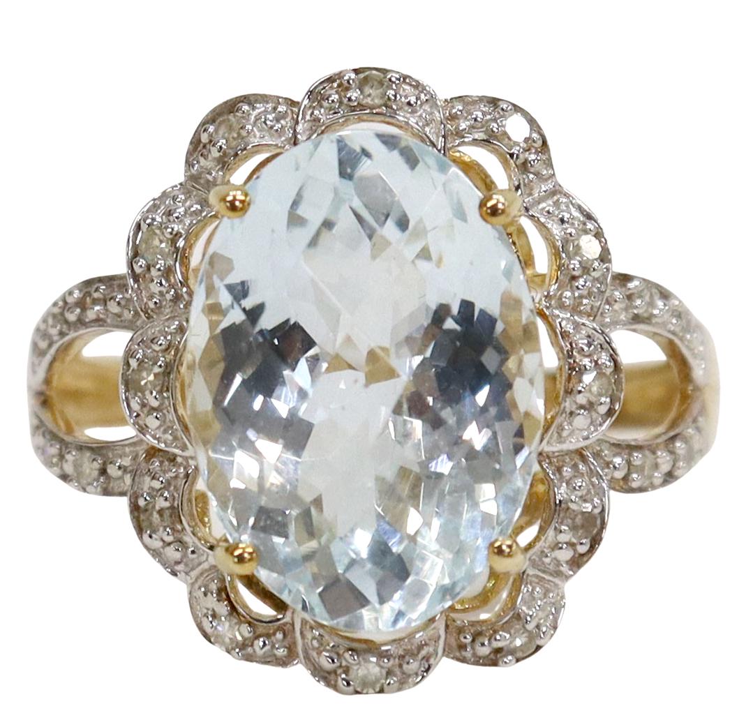 ESTATE 14KT GOLD, AQUAMARINE & DIAMOND RING (1 of 5)
