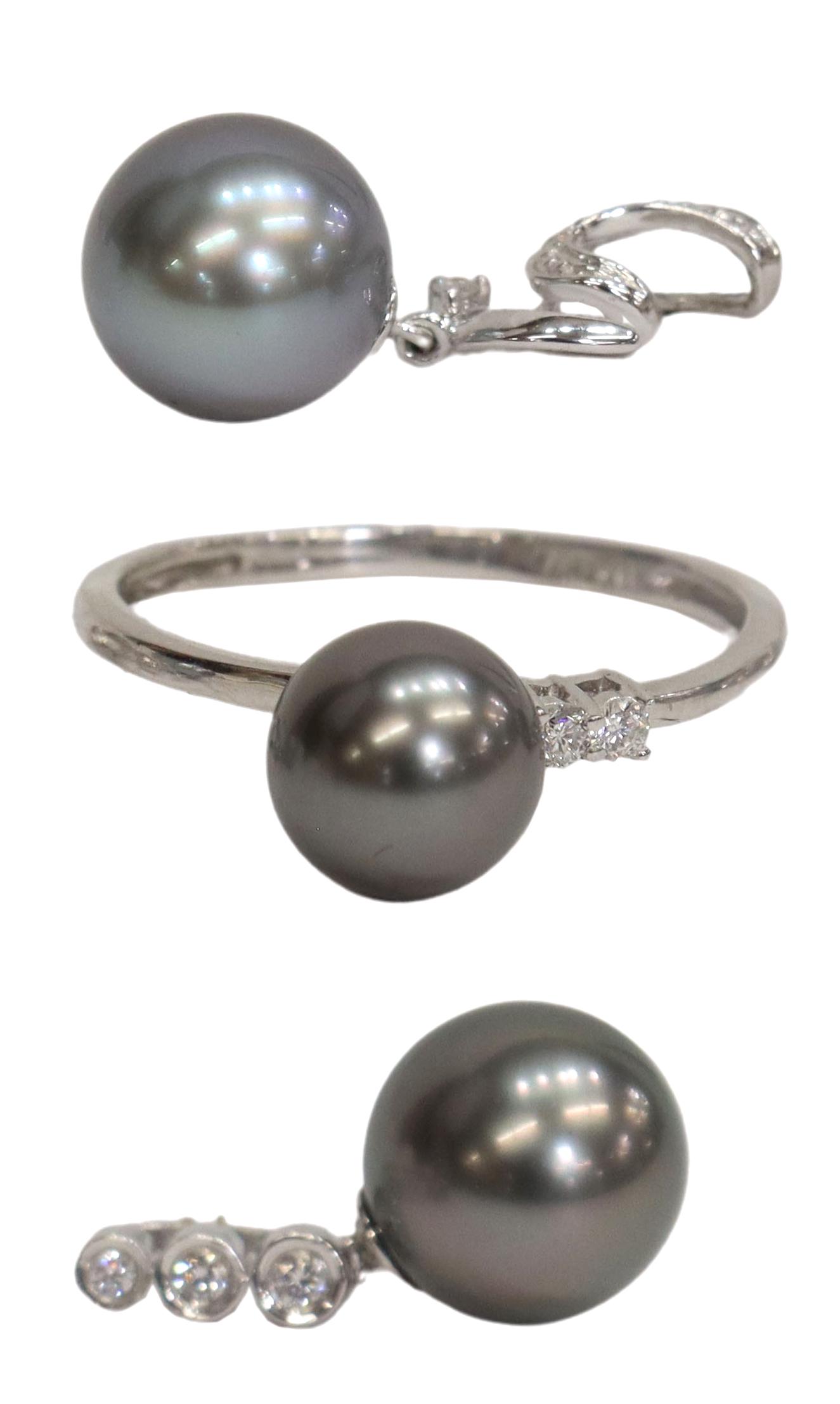 3) ESTATE 14KT WG,TAHITIAN PEARL & DIAMOND JEWELRY (1 of 5)