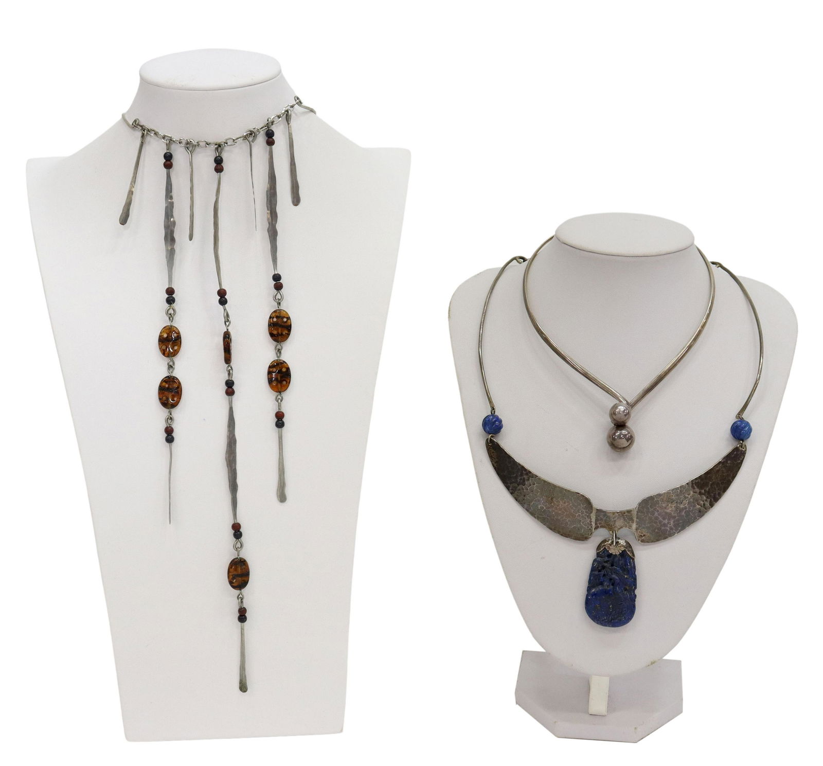 (3) MODERN SILVER, LAPIS & BEADED CHOKER NECKLACES (1 of 5)