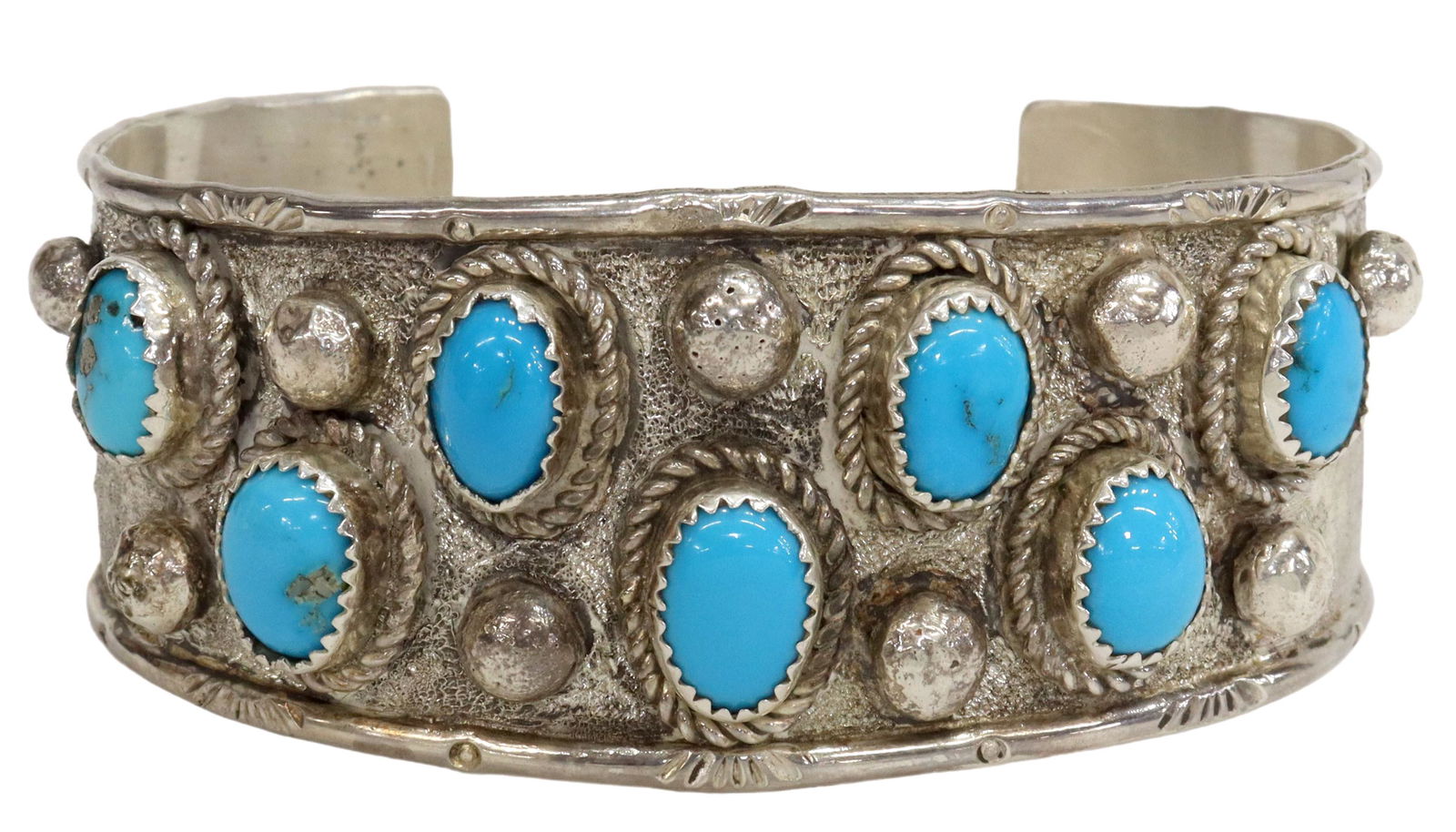 SOUTHWEST STERLING & TUQUOISE CUFF BRACELET (1 of 5)