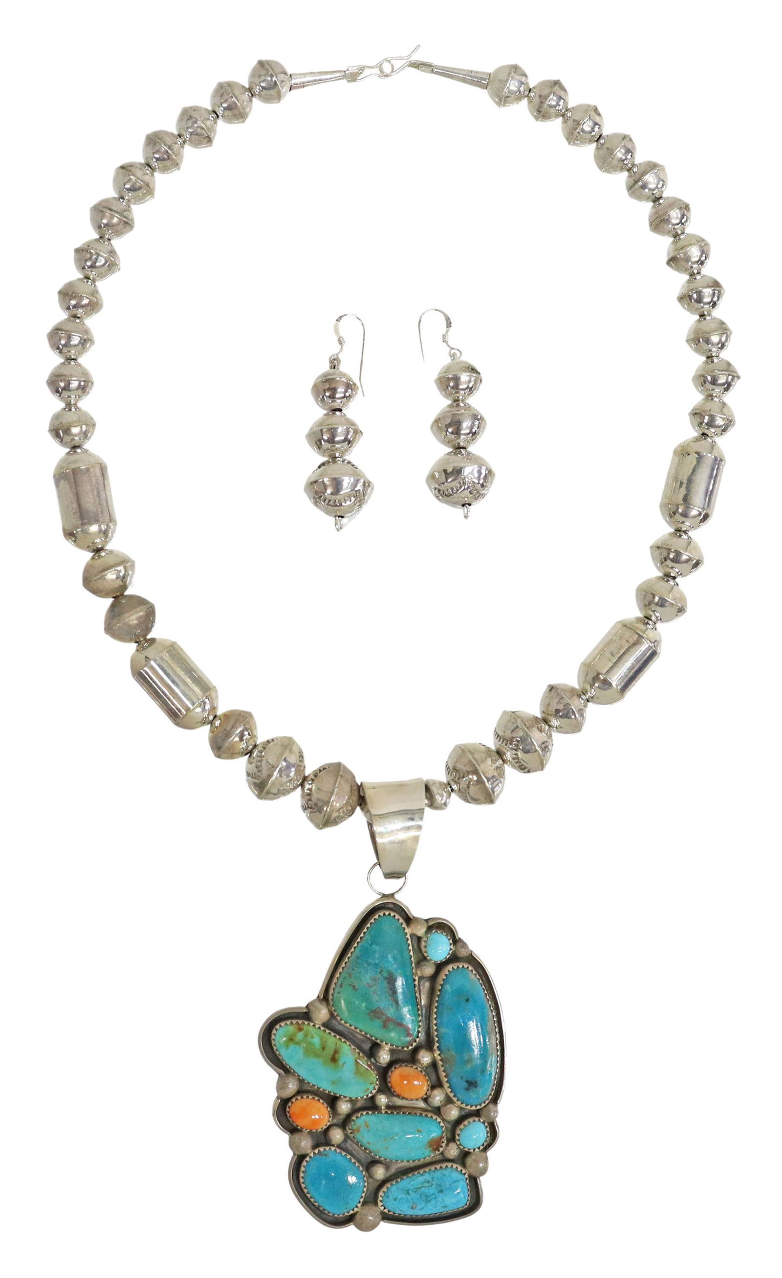 (2) LESLIE NEZ NAVAJO STERLING & TURQUOISE PENDANT (1 of 5)