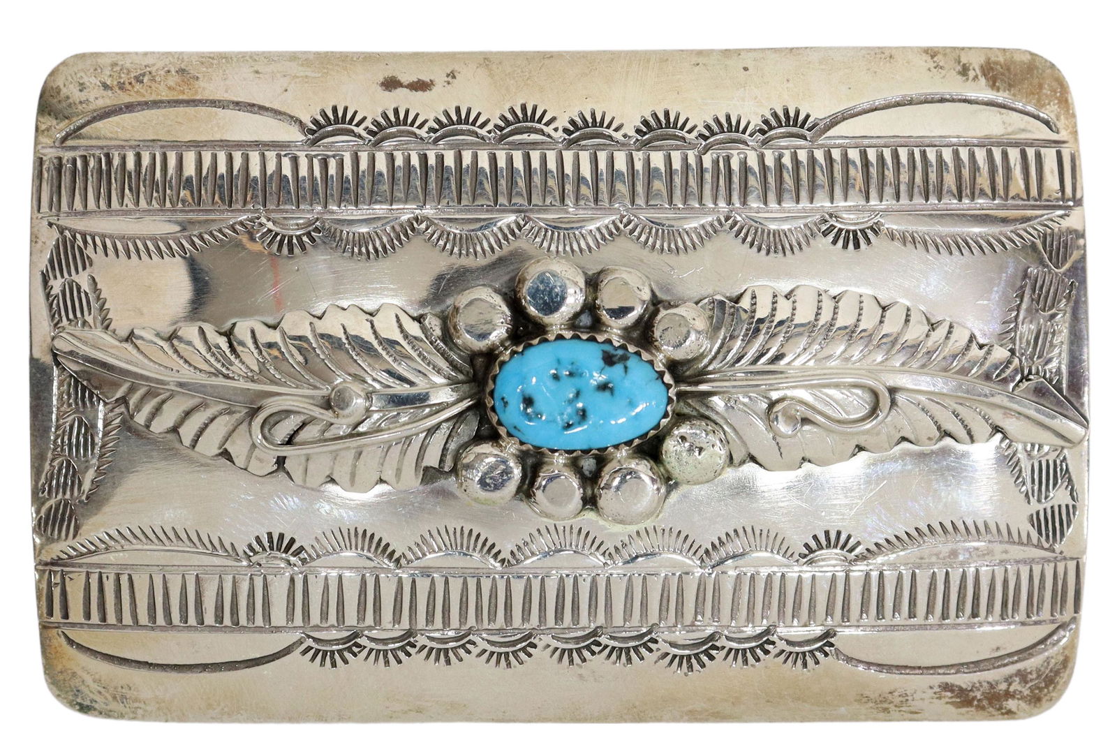 WILBERT MEYERS NAVAJO STERLING & TURQUOISE BUCKLE (1 of 3)