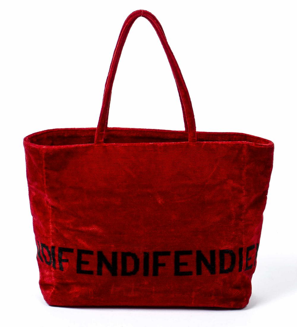 VINTAGE FENDI RED VELVET CANVAS LOGO TOTE BAG (1 of 7)
