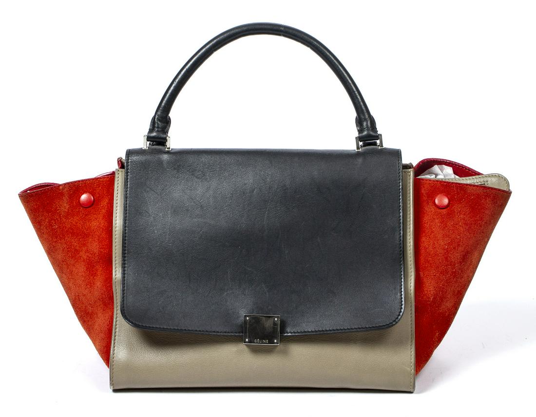 CELINE 'TRAPEZE' TRICOLOR LEATHER HANDBAG (1 of 7)