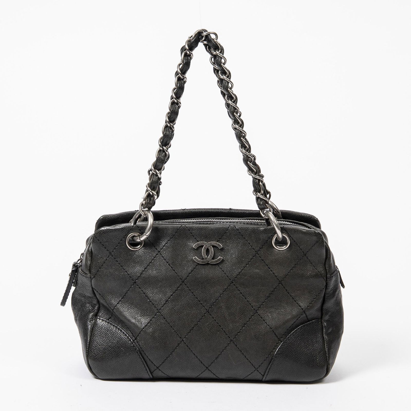 CHANEL BLACK QUILTED LEATHER BOWLING BAG (1 of 7)