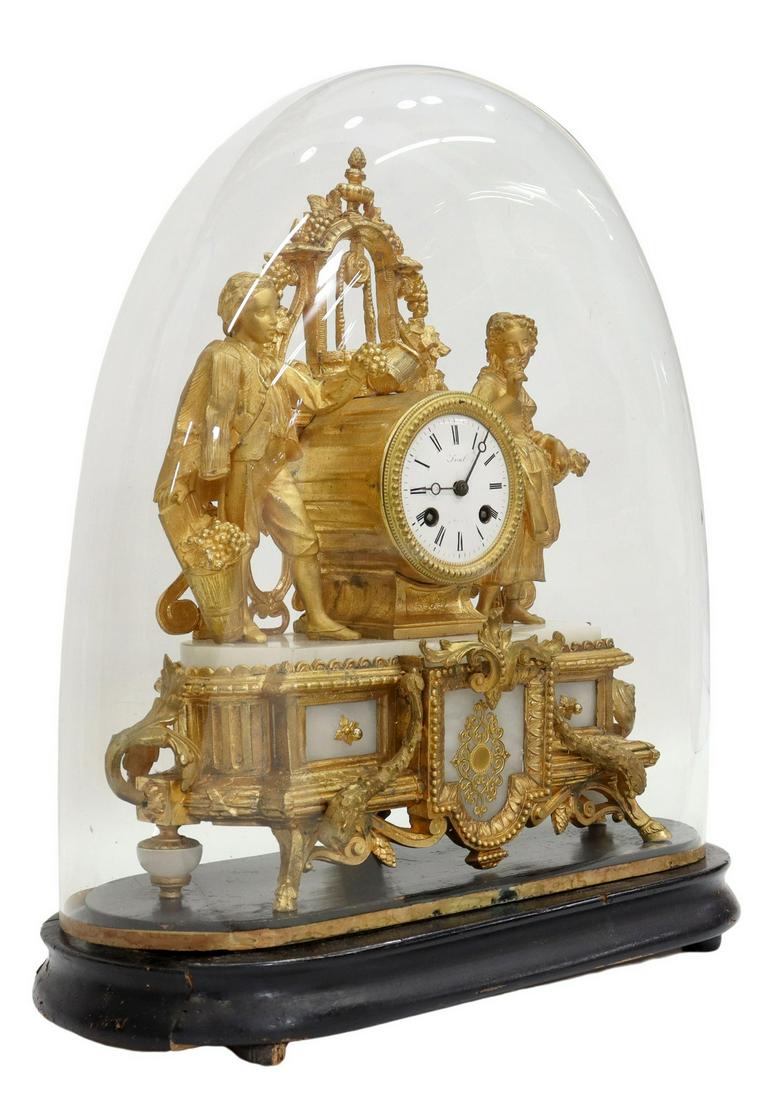 FRENCH LOUIS XV STYLE FIGURAL MANTEL CLOCK, CLOCHE (1 of 7)