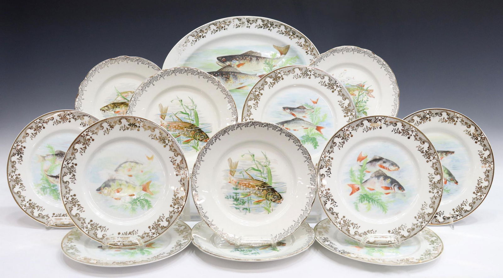(17) FRENCH PORCELAIN FISH PLATES & PLATTER (1 of 5)