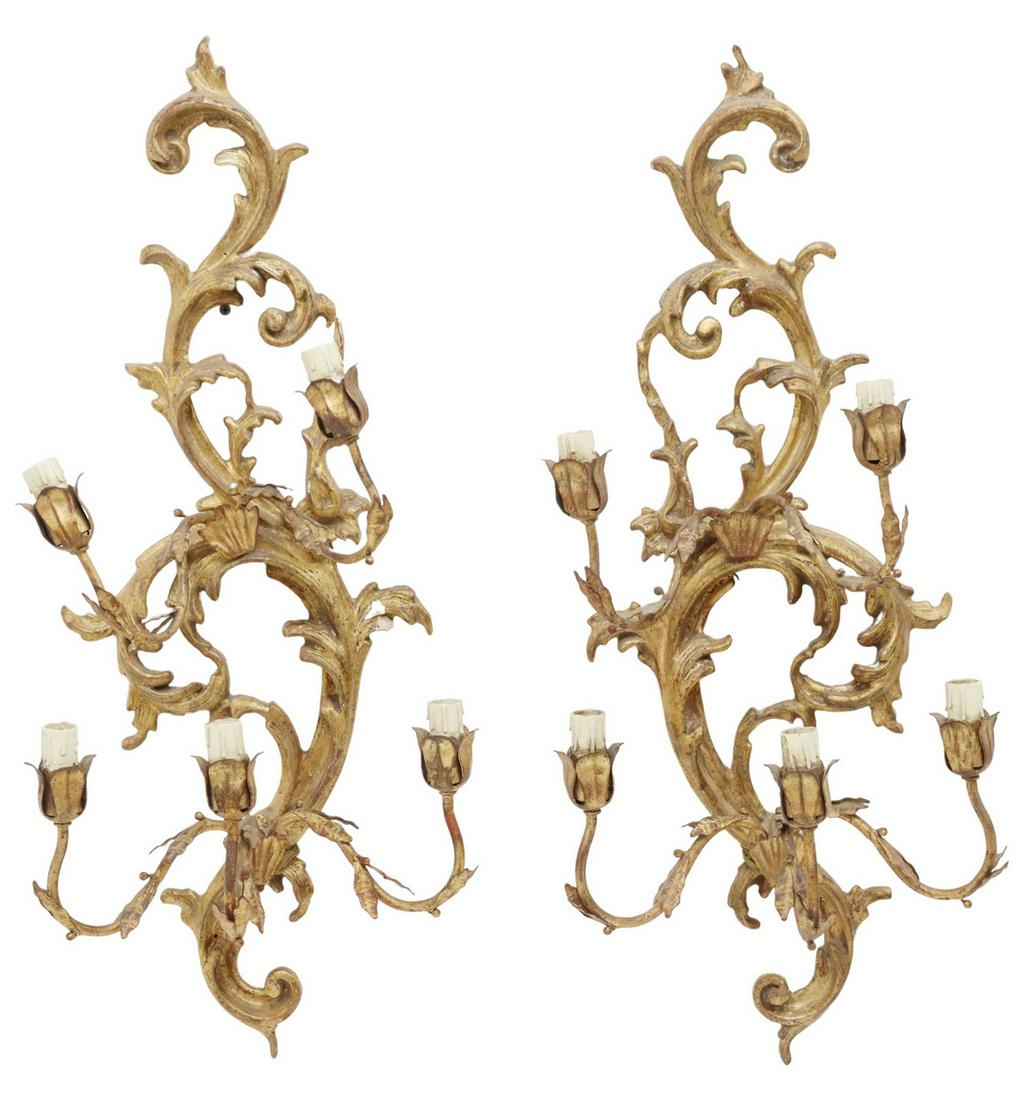 (2) FLORENTINE GILTWOOD & IRON 5-LT WALL SCONCES (1 of 2)