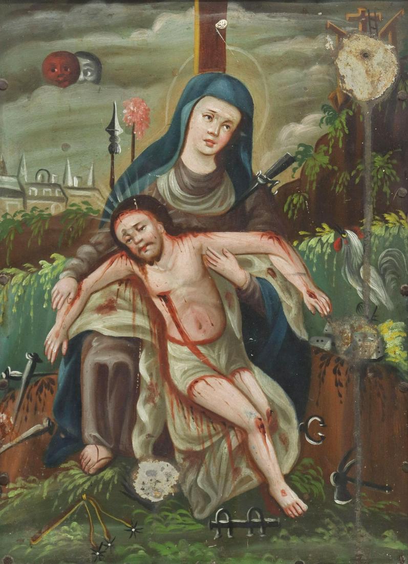 OIL ON TIN RETABLO, LA PIEDAD PIETA, MEXICO (1 of 3)