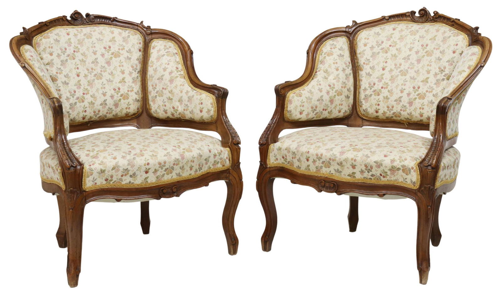 (2) FRENCH LOUIS XV STYLE CARVED WALNUT BERGERES (1 of 3)
