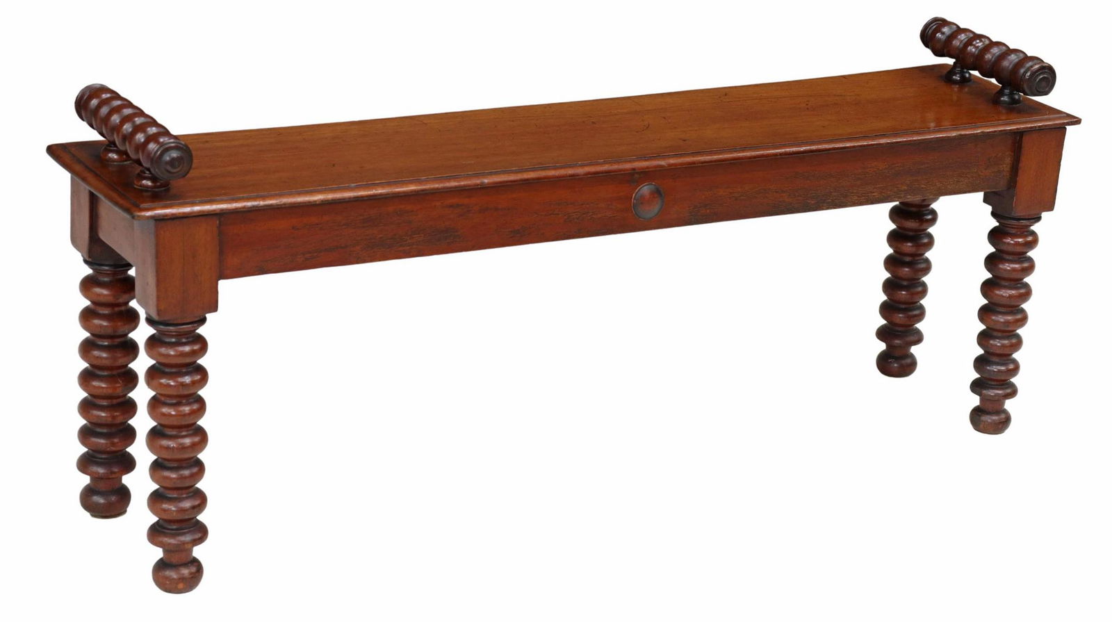 VICTORIAN MAHOGANY BOBBIN TURNED HALL BENCH (1 of 4)