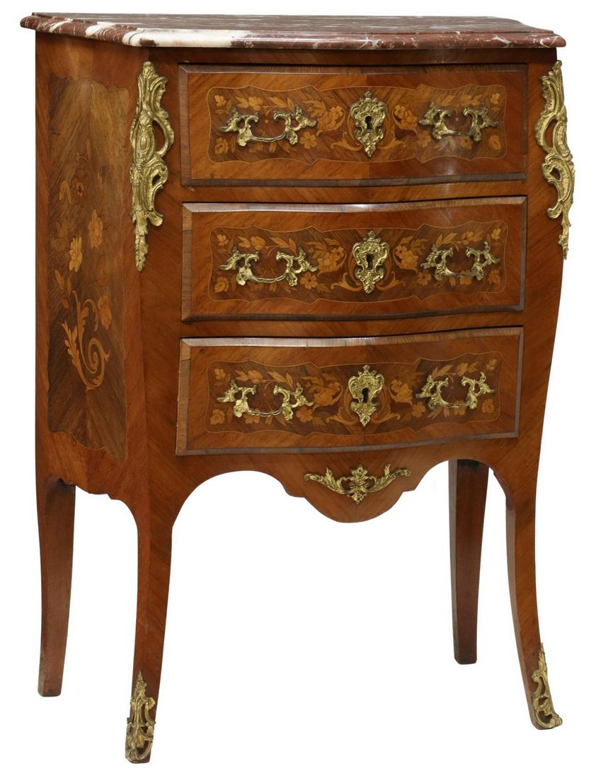 FRENCH LOUIS XV STYLE MARBLE-TOP MAHOGANY COMMODE (1 of 5)