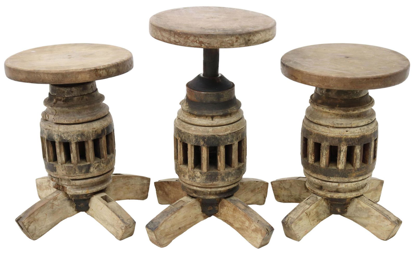 (3) RUSTIC ARCHITECTURAL WOOD STOOLS (1 of 3)