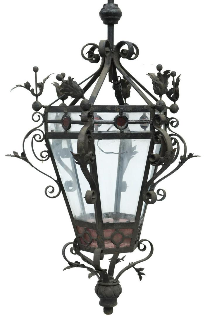 CONTINENTAL IRON & STAINED-GLASS HANGING LANTERN (1 of 2)
