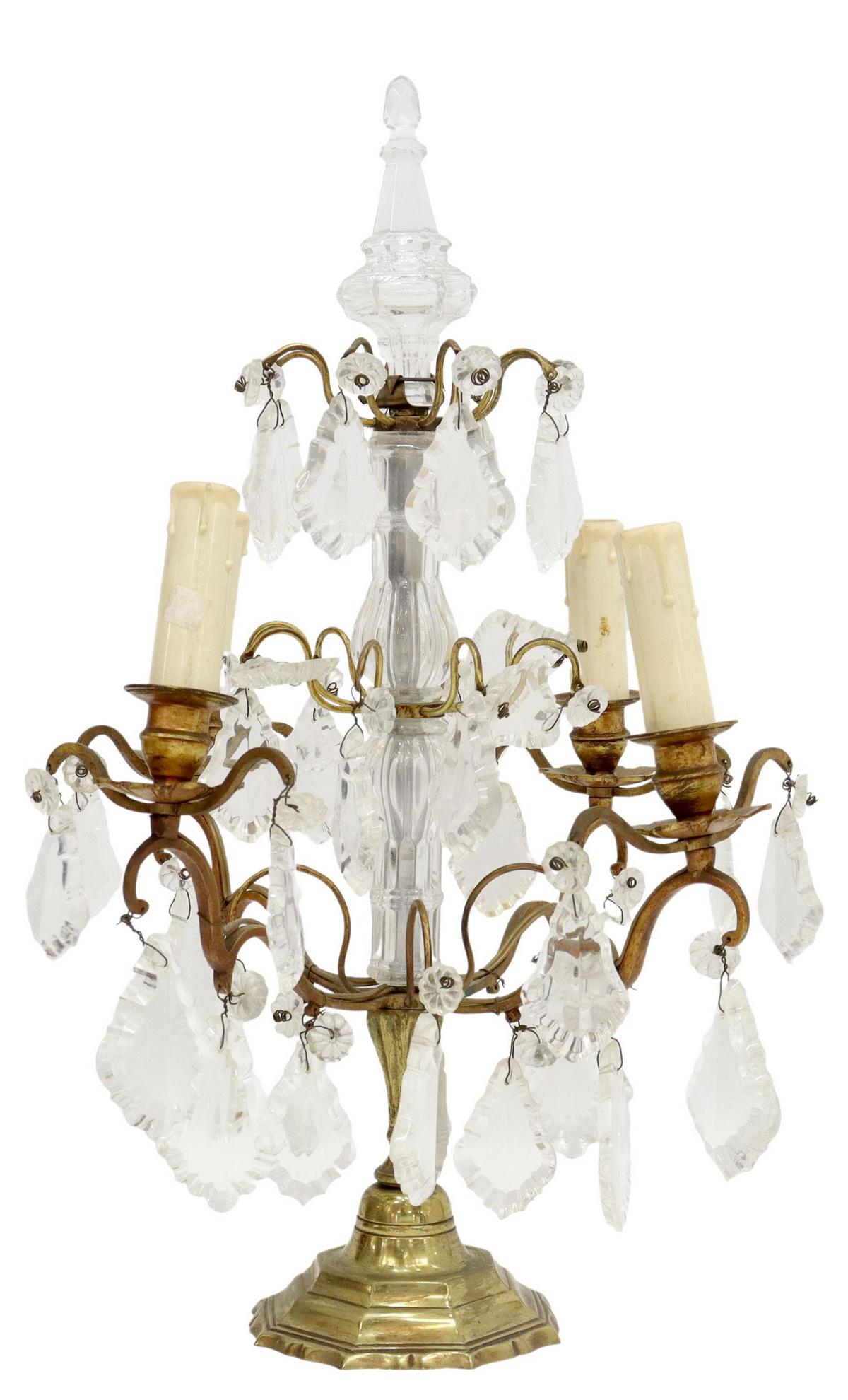 FRENCH GILT METAL & CRYSTAL PENDALOGUES GIRANDOLE (1 of 4)
