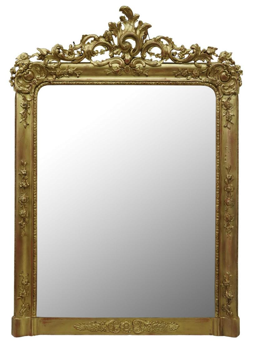 FRENCH LOUIS XV STYLE GILTWOOD MIRROR, 57" X 41" (1 of 3)