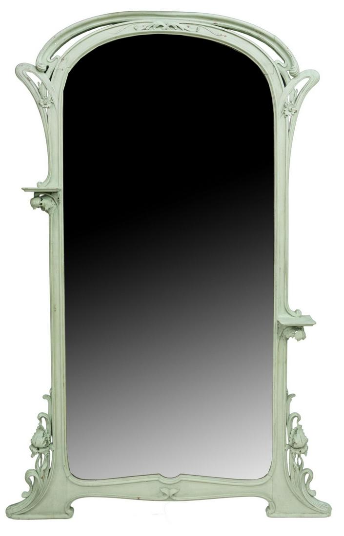 FRENCH ART NOUVEAU PAINTED PIER HALL MIRROR, 83"H (1 of 3)