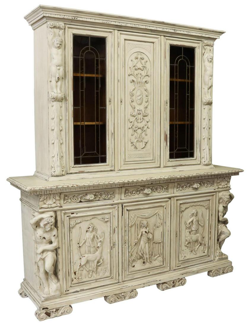 MONUMENTAL ITALIAN CARVED & PAINTED BOOKCASE (1 of 7)