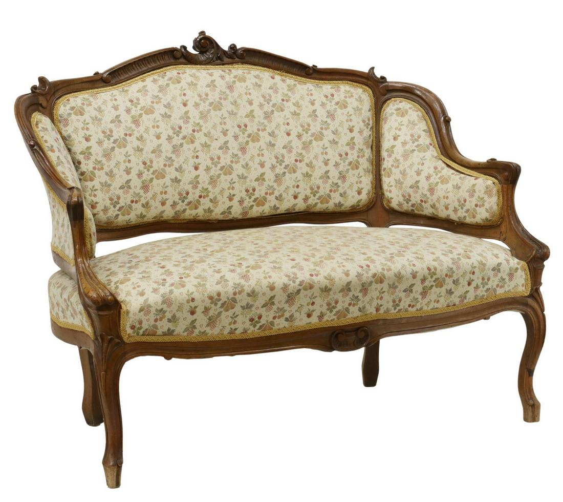 FRENCH LOUIS XV STYLE CARVED WALNUT SALON SETTEE (1 of 3)