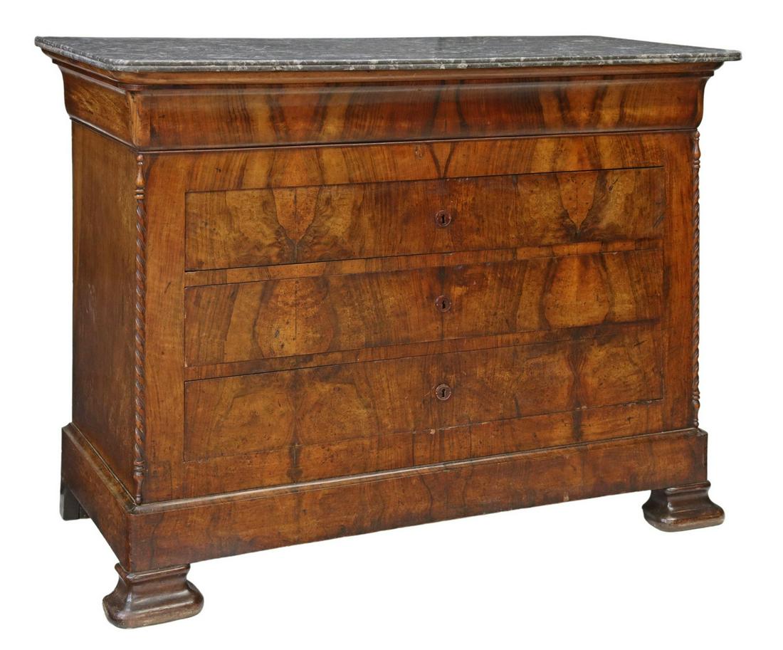 FRENCH LOUIS PHILIPPE MARBLE-TOP WALNUT COMMODE (1 of 5)