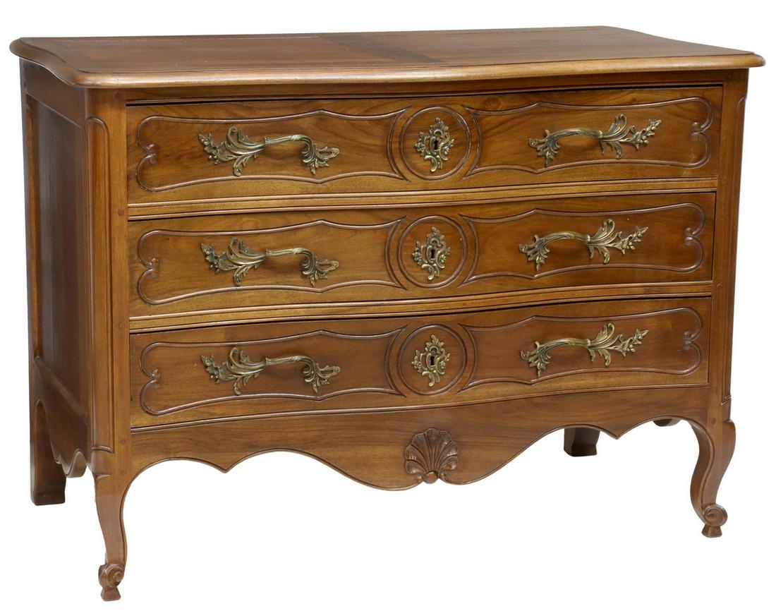 FRENCH PROVINCIAL LOUIS XV STYLE WALNUT COMMODE (1 of 5)