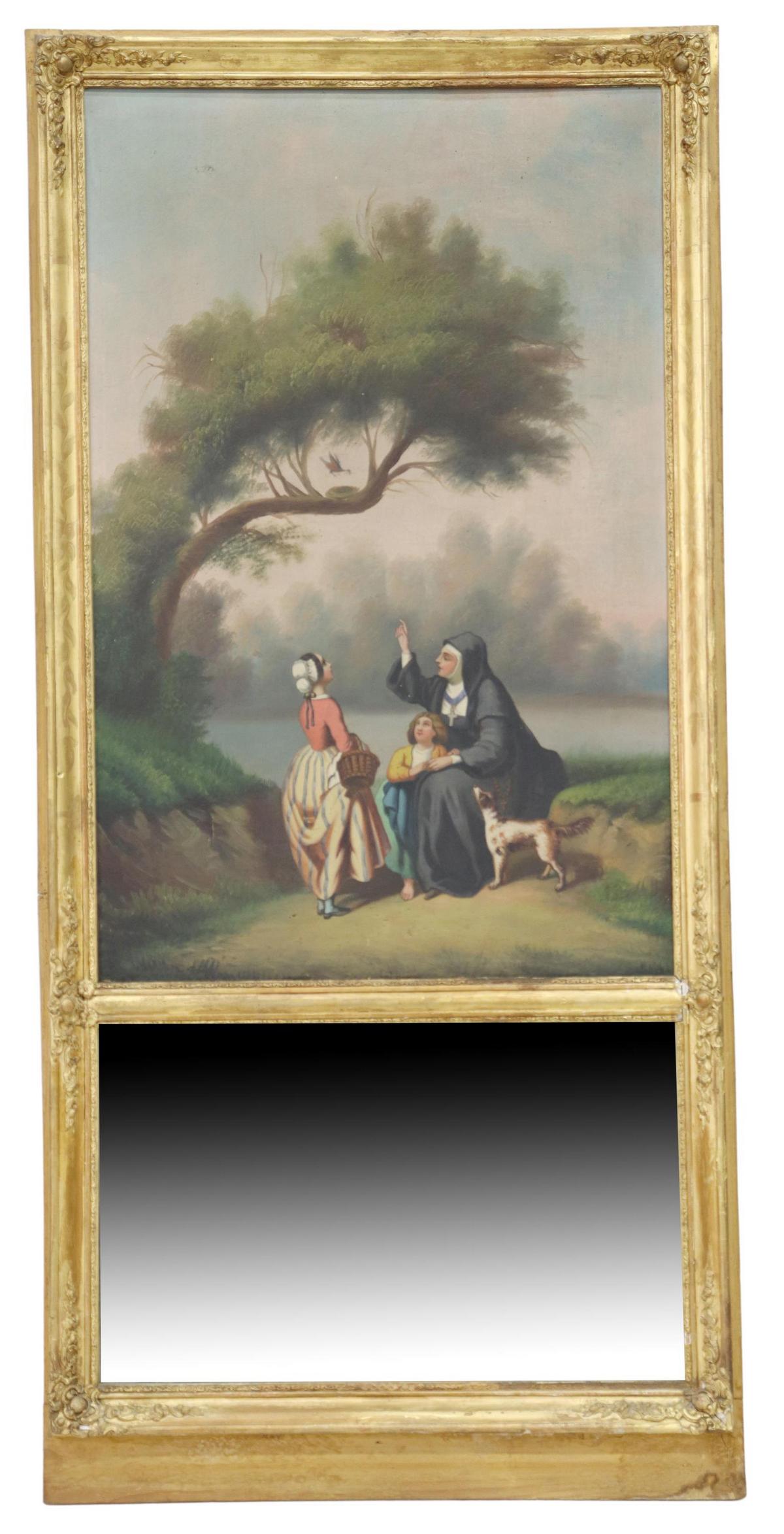 FRENCH GILTWOOD TRUMEAU WALL MIRROR (1 of 4)