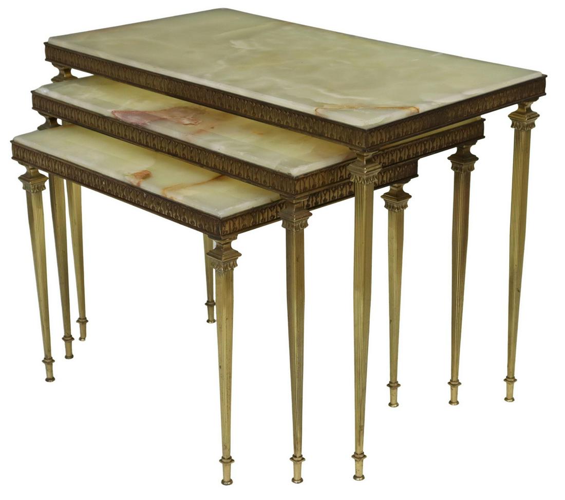(3) FRENCH ONYX-TOP GILT METAL NESTING TABLES (1 of 4)