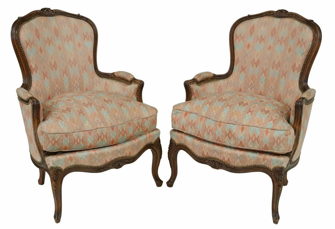 (2) FRENCH LOUIS XV STYLE UPHOLSTERED BERGERES (1 of 3)