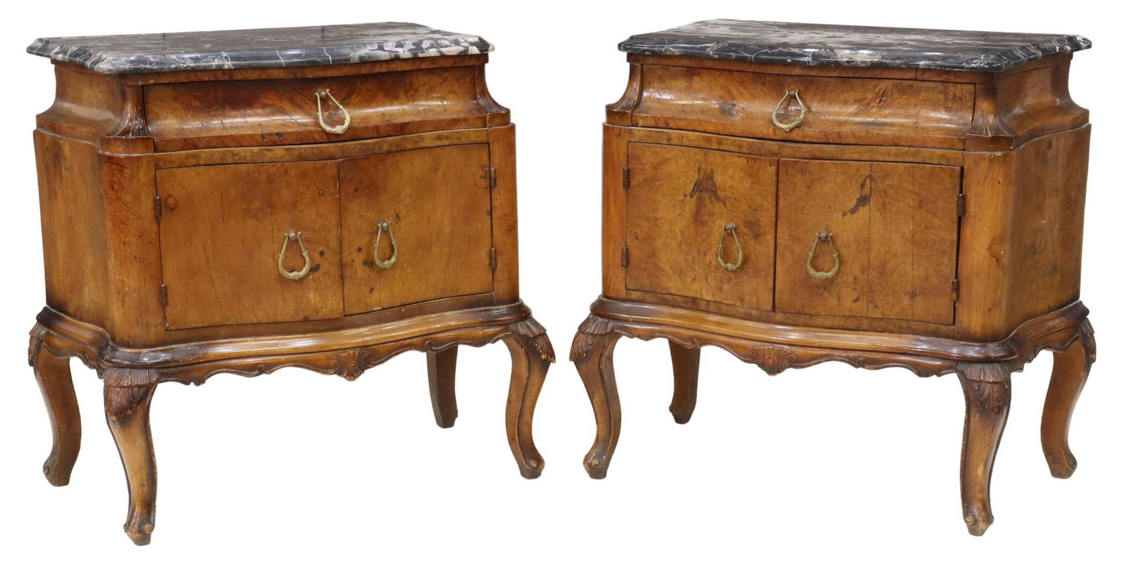 (2) VENETIAN MARBLE-TOP WALNUT BEDSIDE CABINETS (1 of 6)