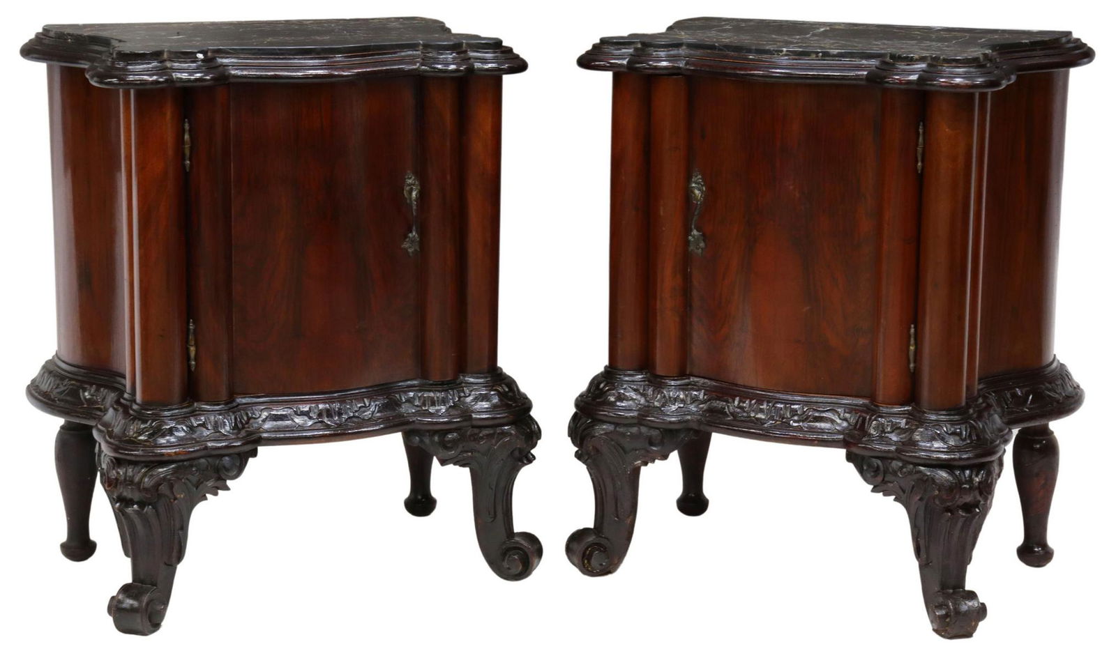 (2) VENETIAN MARBLE-TOP WALNUT BEDSIDE CABINETS (1 of 5)