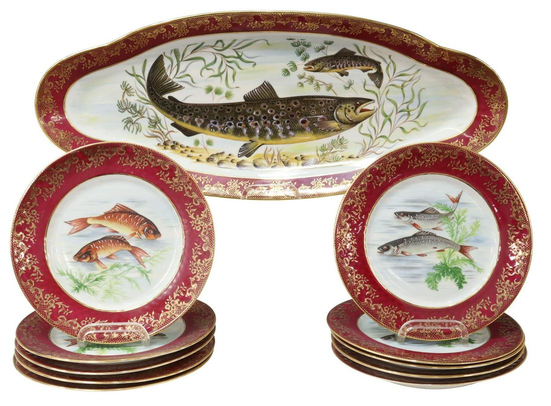 (11) FRENCH LIMOGES PORCELAIN FISH SERVICE (1 of 4)