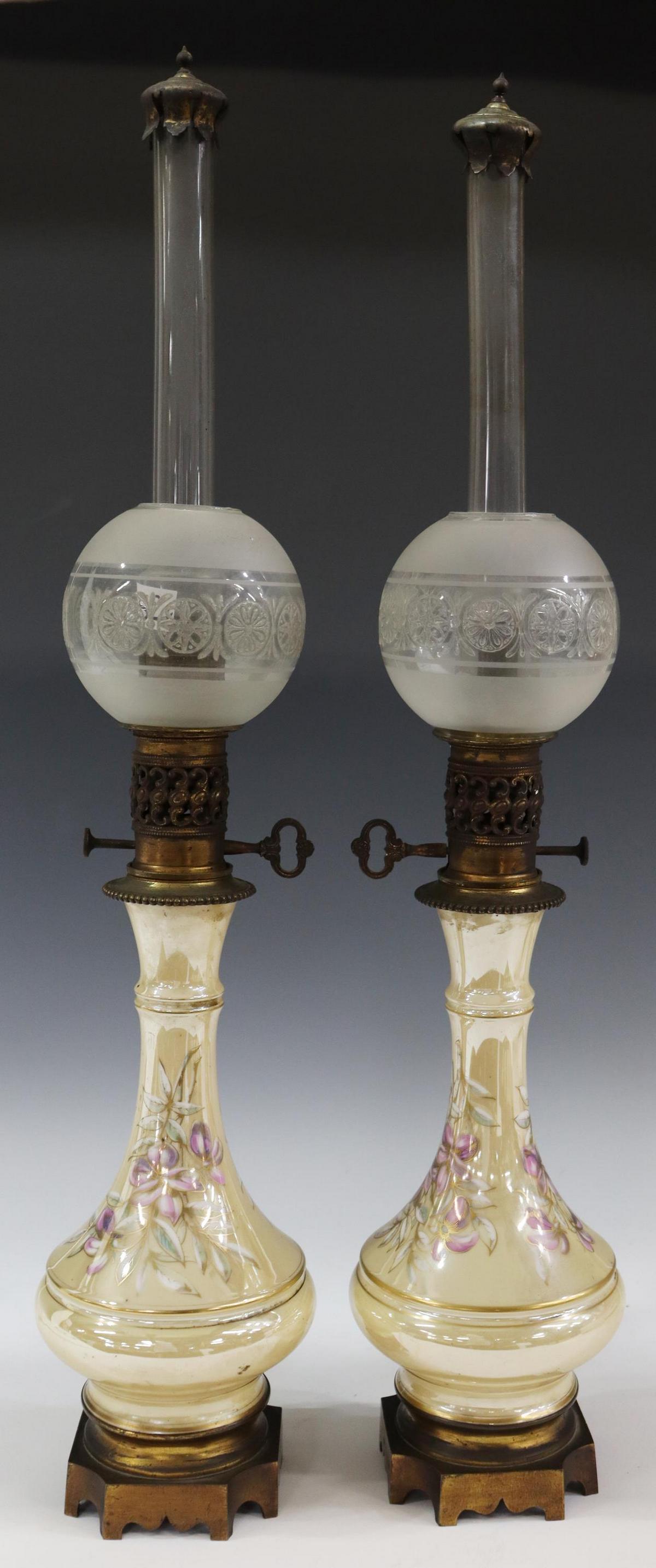(2) FRENCH PARCEL GILT PORCELAIN OIL LAMPS (1 of 4)
